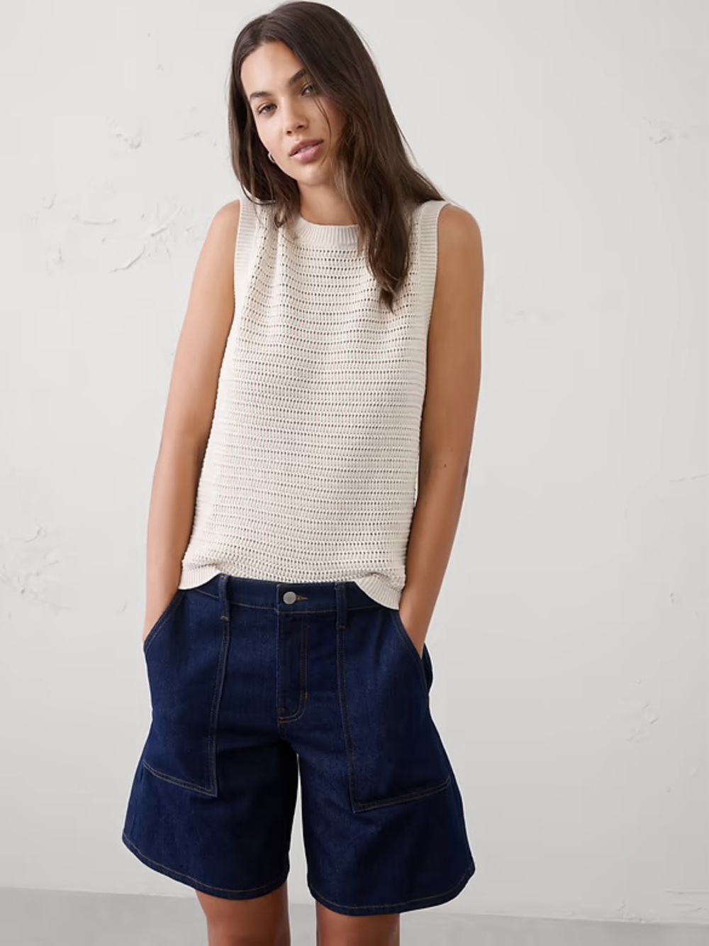 Banana Republic Cream Open-Knit Sleeveless Top